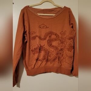 Rust-orange Dragon Embroidered Sweatshirt